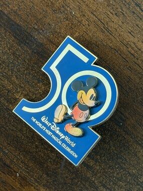 Disney Blue and Gold 50th Anniversary Mickey Brooch